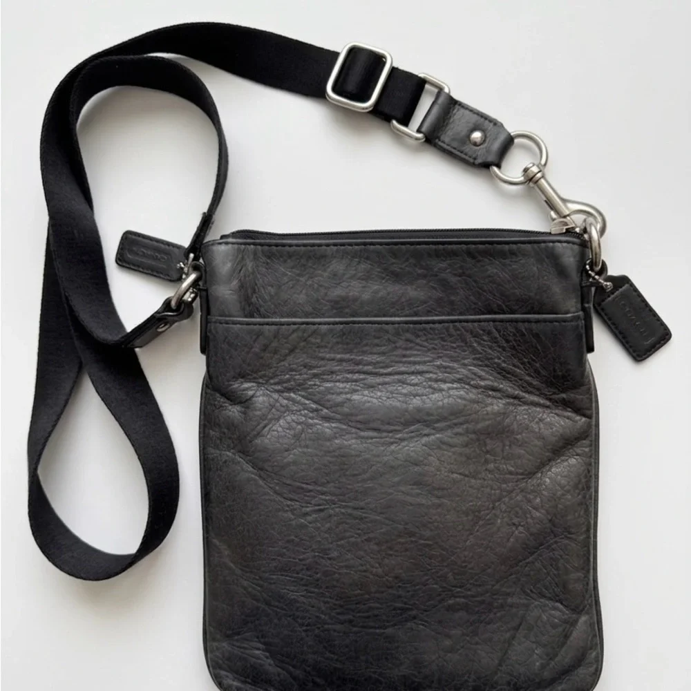Coach Double C logo Leather Crossbody Bag - Black Metallic